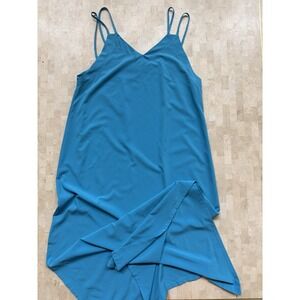 Heidi‎ Houston Slip Dress Blue Turq V-Neck Maxi Resort Wear Vacation Slit Sz M/L